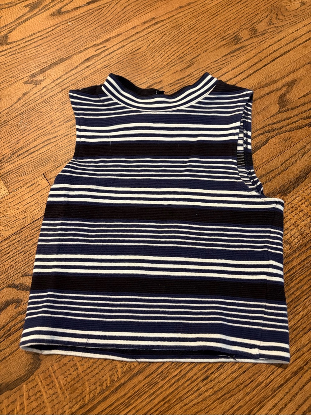 Divided Navy & White Striped Sleeveless Mock Neck Tank